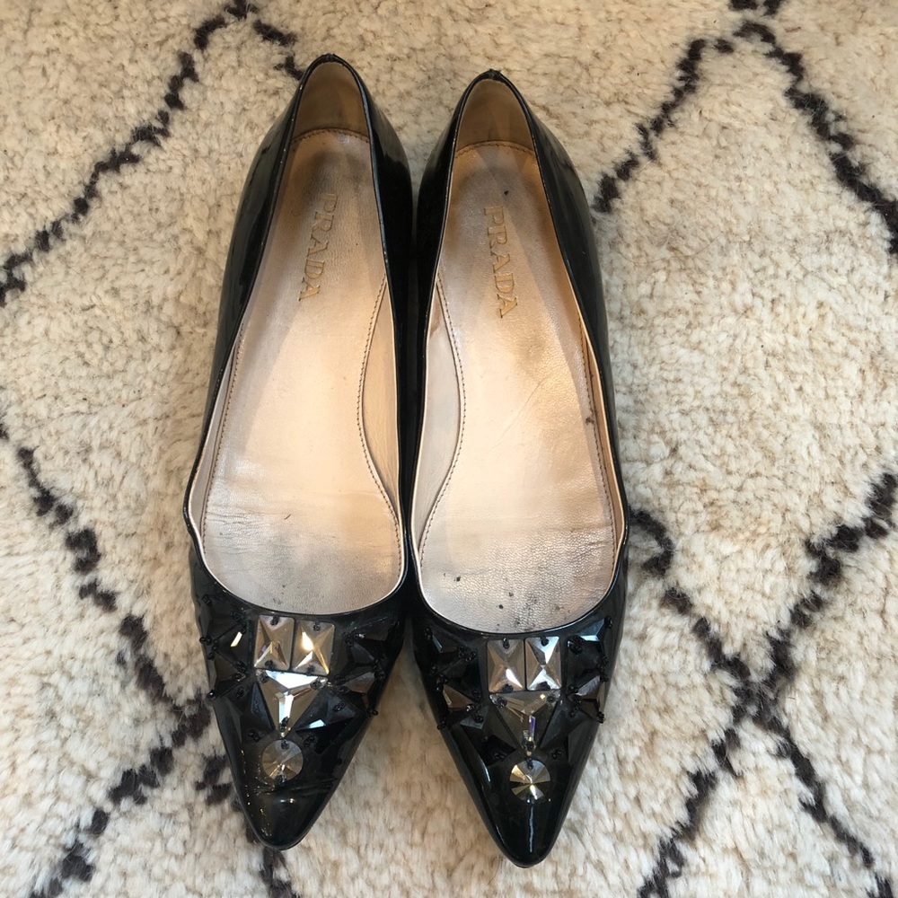 Prada Pointed Toe Jeweled Flat